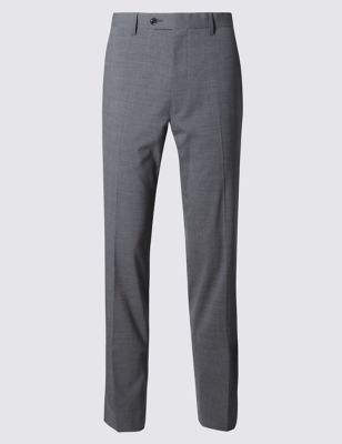 Wool Blend Modern Tailored Fit Flat Front Trousers